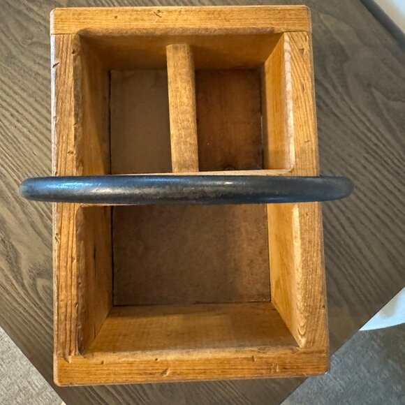 Rustic Wood Caddy with Wrought Iron Handle - Vintage! - Picture 3 of 5